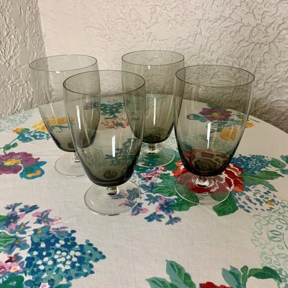 Vintage Mid Century Smokey Glass Blown Glass Ice Tea Glasses, Water Goblets Set - Picture 5 of 16